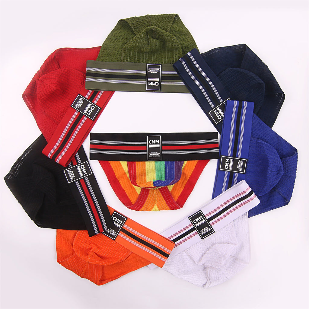 Ropa interior deportiva arcoíris de cintura ancha, corte alto y alta elasticidad para hombre