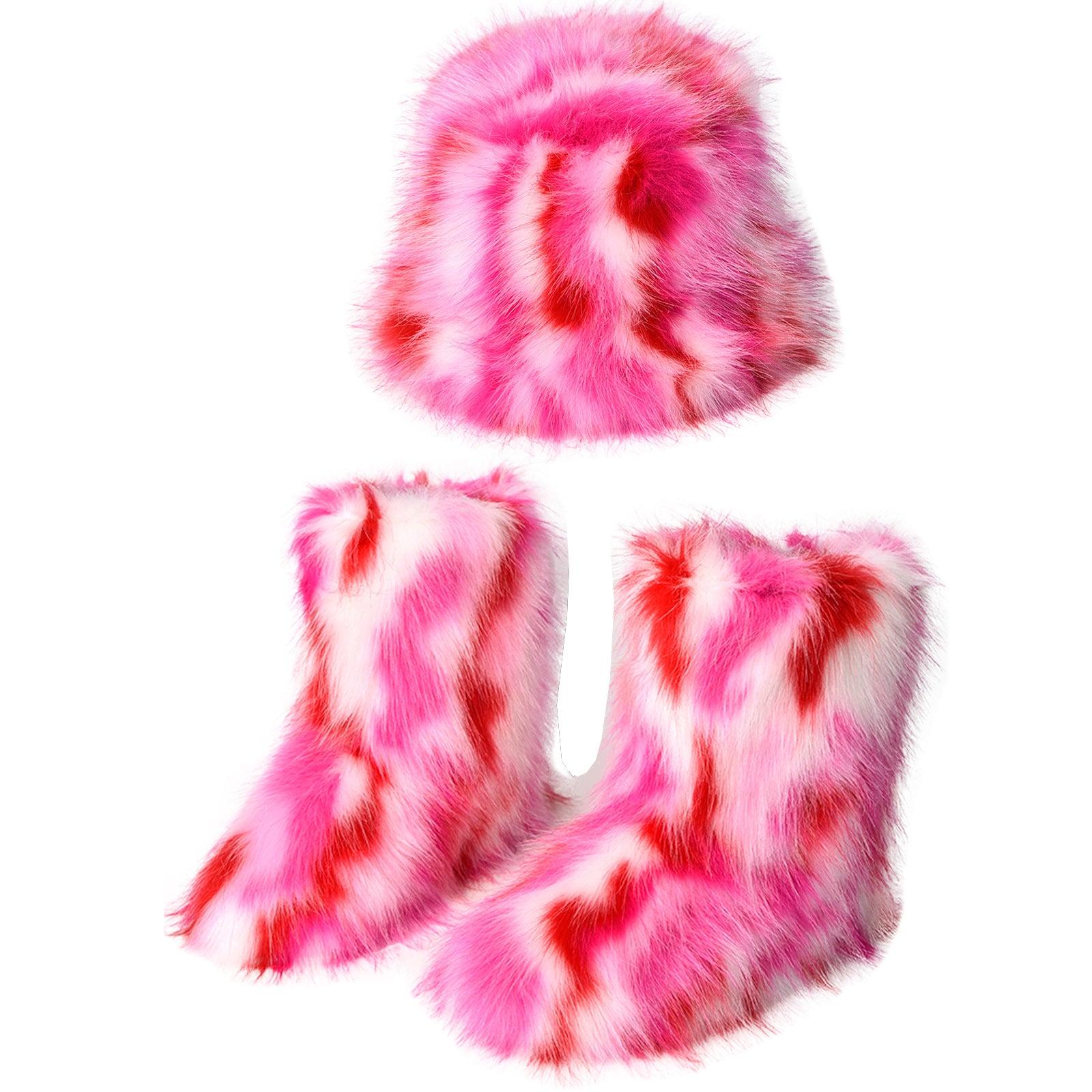 Botas de felpa cálidas con gorro de pescador de piel de color