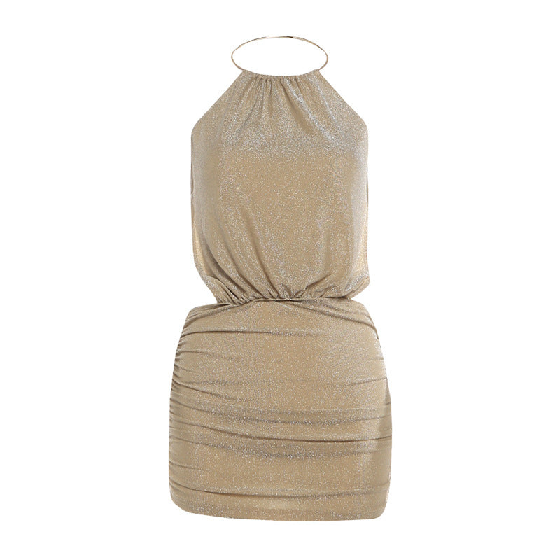 Vestido ajustado asimétrico con cordones y cuello halter sin mangas