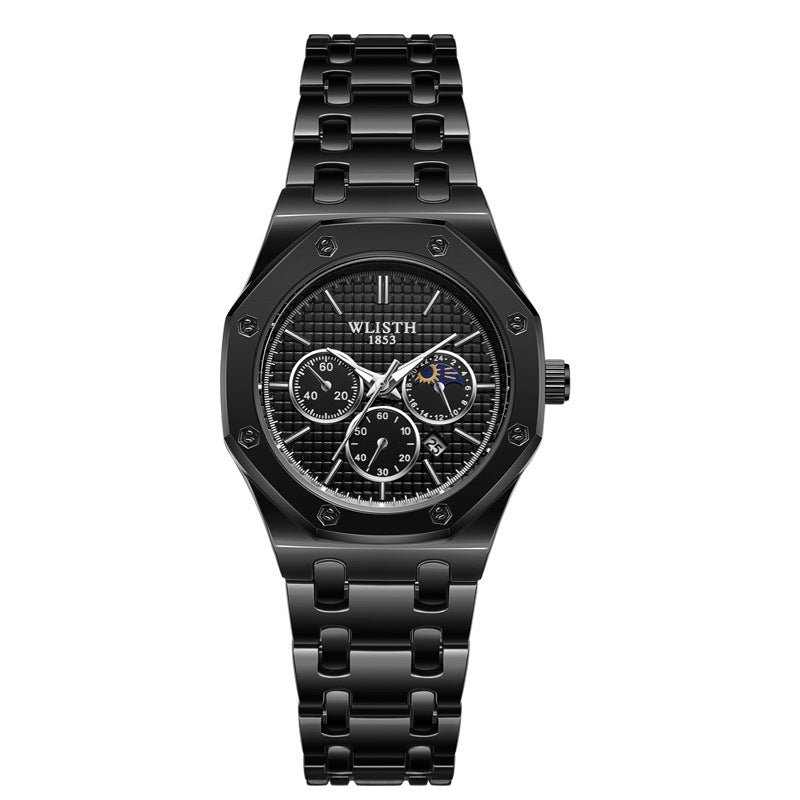 Reloj de mujer con correa de acero luminosa y calendario.