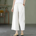 Cotton-linen Solid-color Elastic-waist Loose-fitting Multi-color Straight-leg Wide-leg Pants