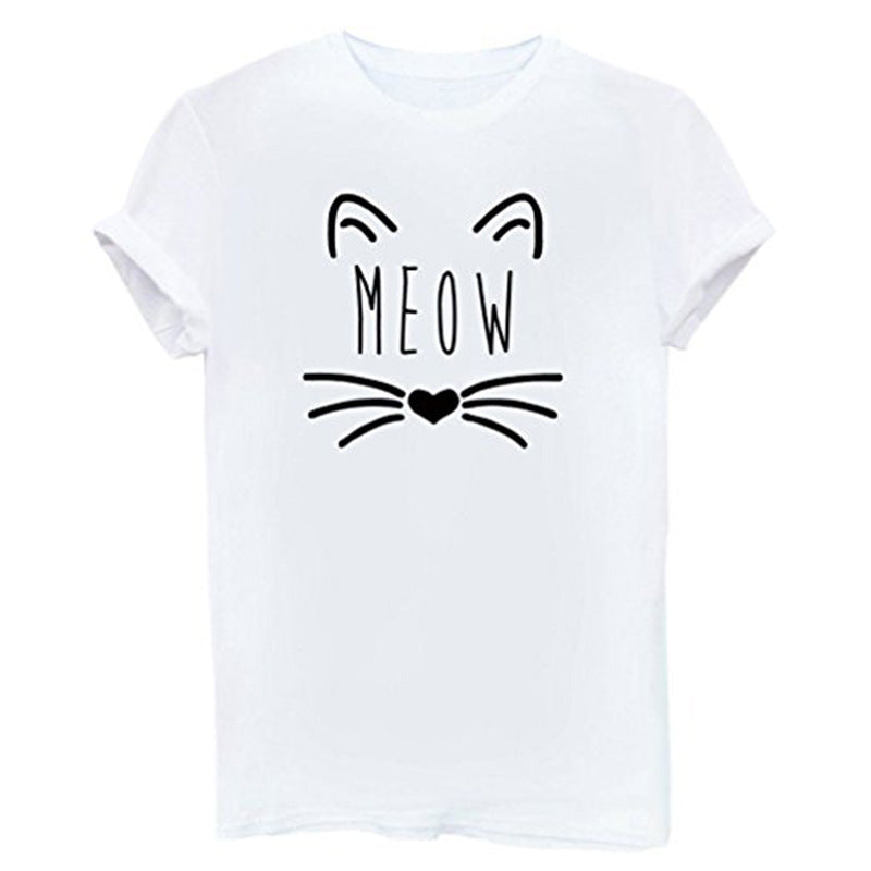 MEOW pattern printed short-sleeved T-shirt ladies tops