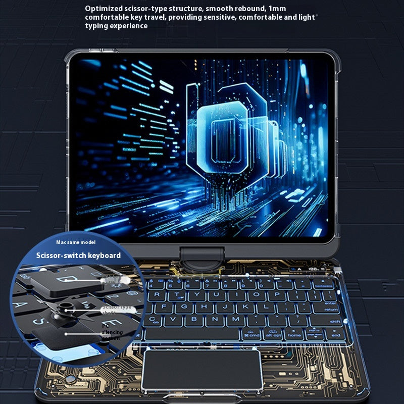 Funda transparente con teclado giratorio de 360 ​​grados para iPad, teclado inteligente con trackpad, compatible con Bluetooth y ranura para lápiz.