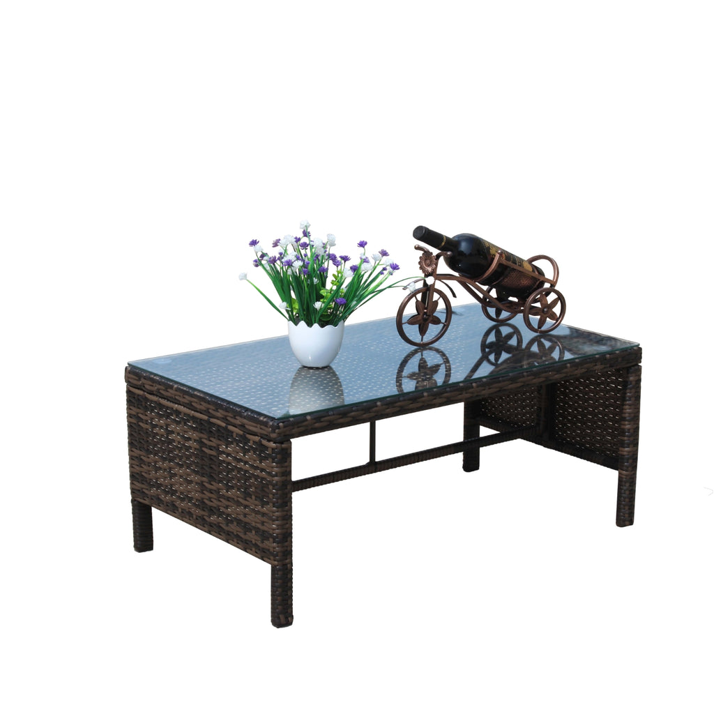 Muebles de exterior para patio, 1 mesa de centro con vidrio templado transparente