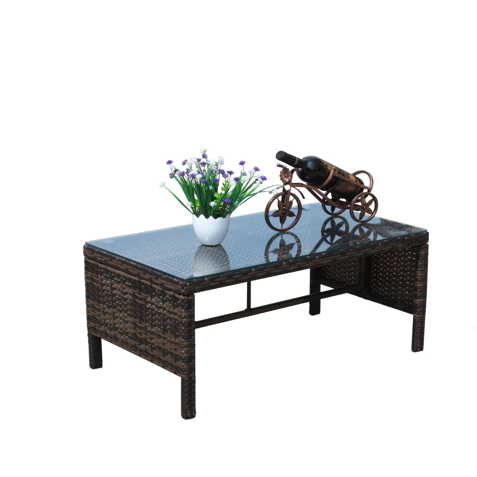 Muebles de exterior para patio, 1 mesa de centro con vidrio templado transparente