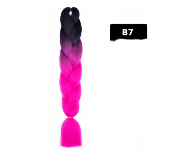 Peluca de seda africana de alta temperatura con fibra química y trenza grande en color degradado