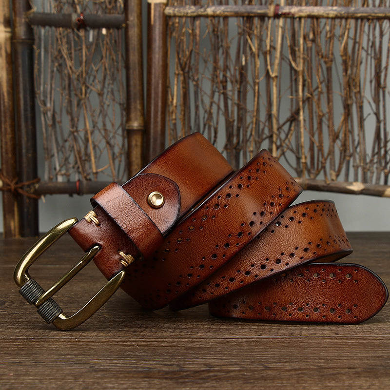 Hollowed-out First-layer Cowhide Pin-buckle Belt For Mengenuine Leather Belt For Jeans