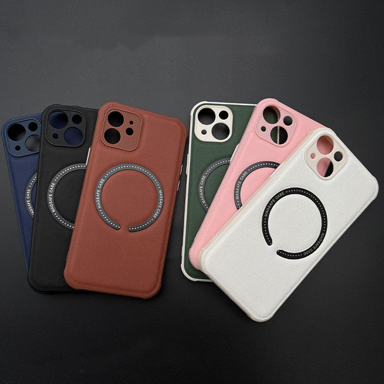 Funda de cuero para iPhone 14 con cierre magnético y cruz magnética