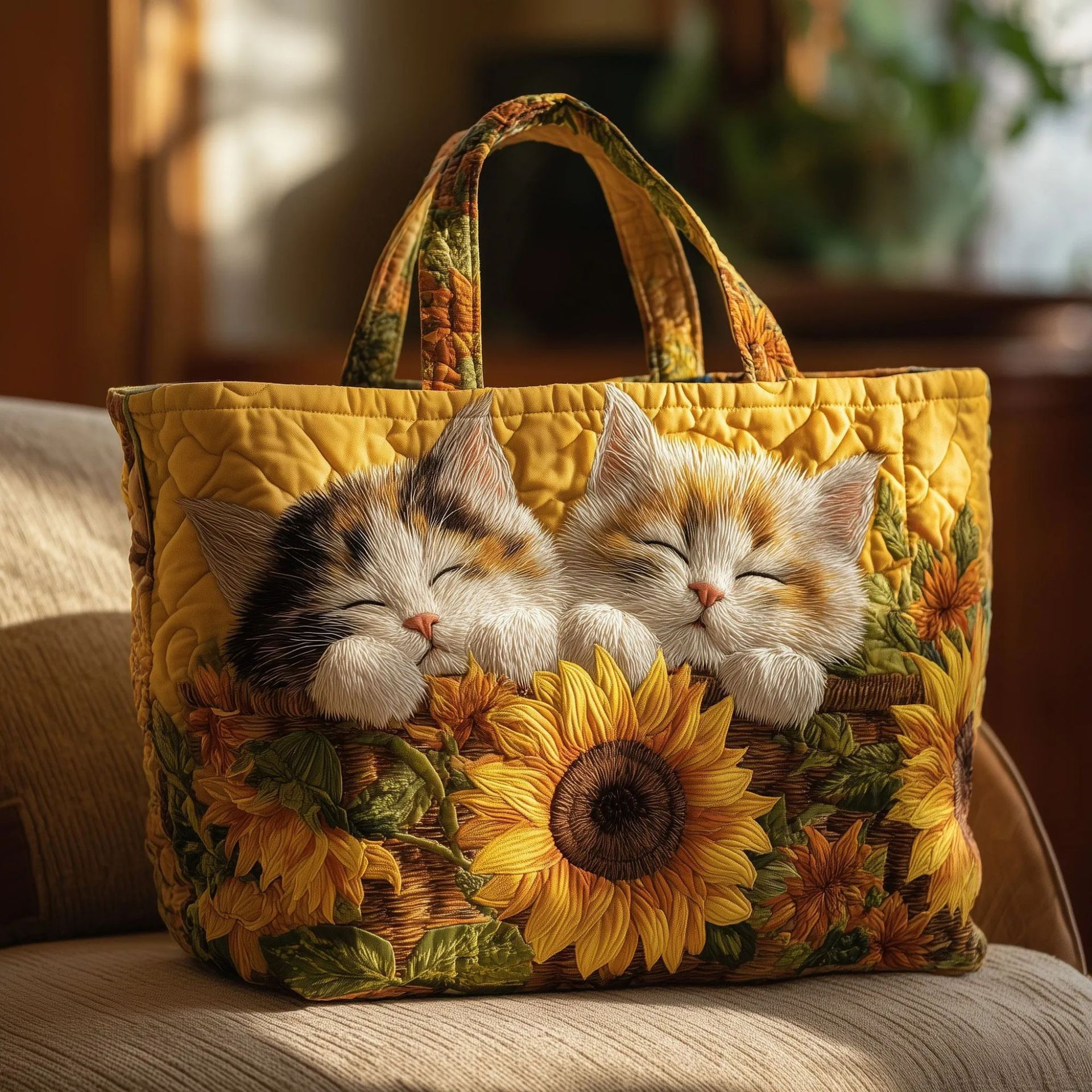Bolso tote creativo de gran capacidad con impresión digital y bordado acolchado.