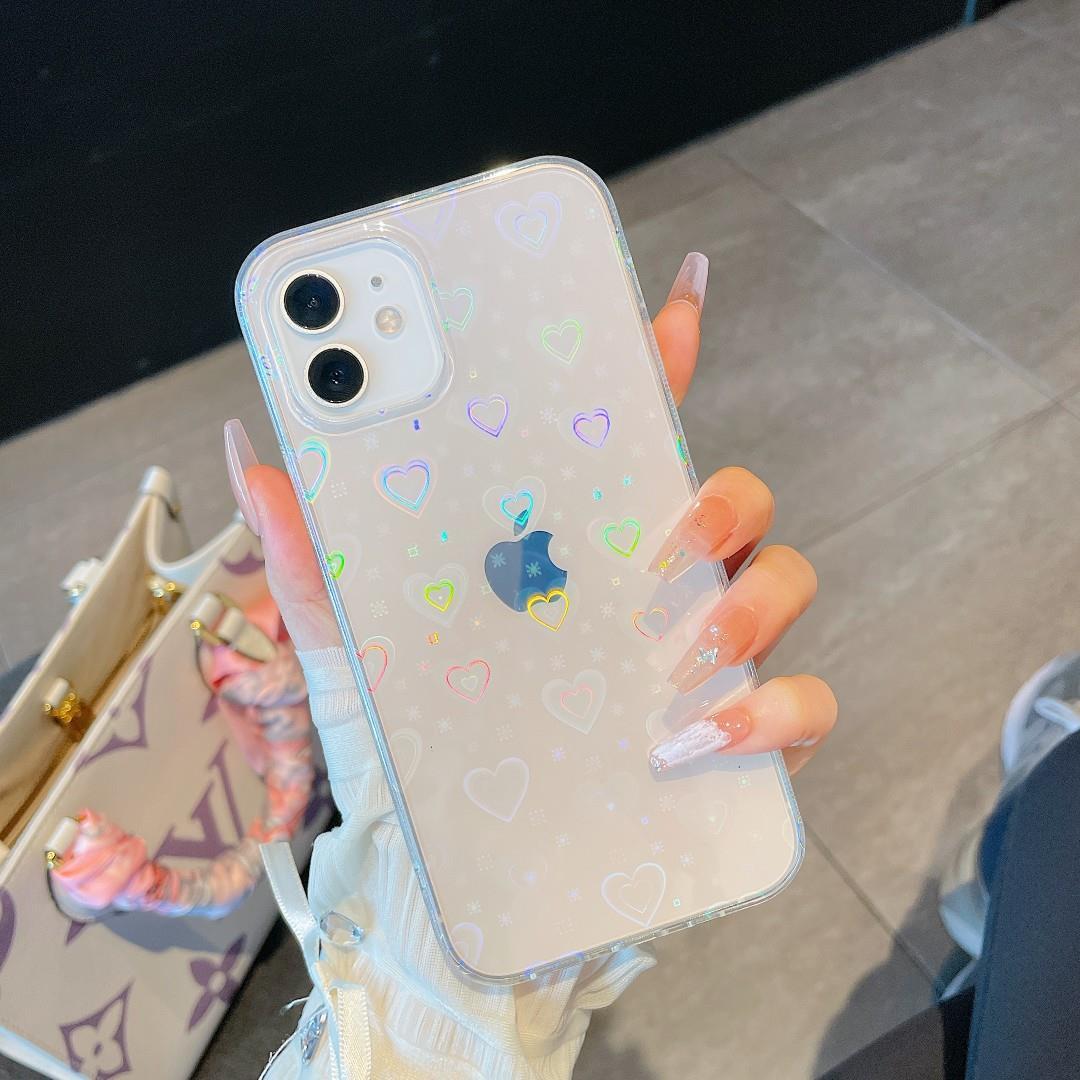 Funda para teléfono transparente con láser doble y colorido amor