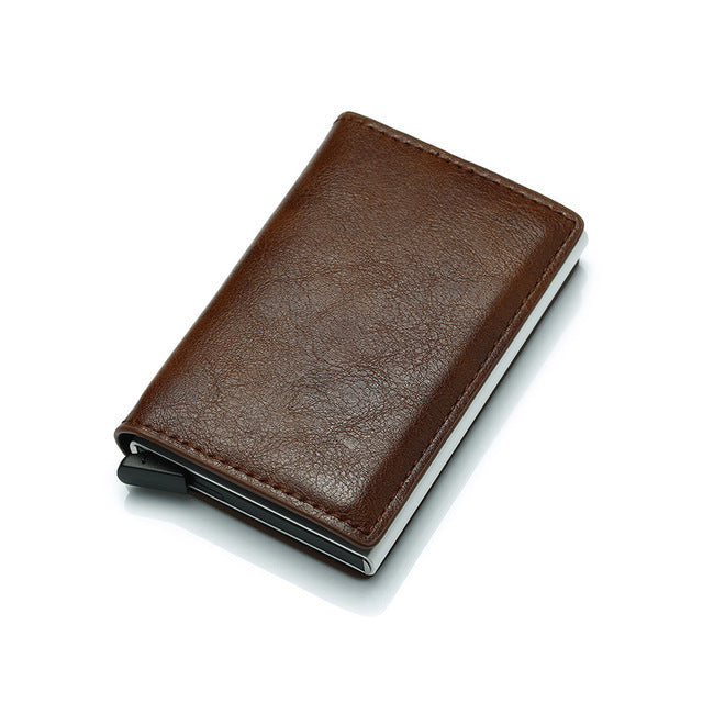 Cartera de cuero sintético para tarjetas de crédito, monedero para negocios, tarjetero RFID, automática, de aleación de aluminio, para hombre