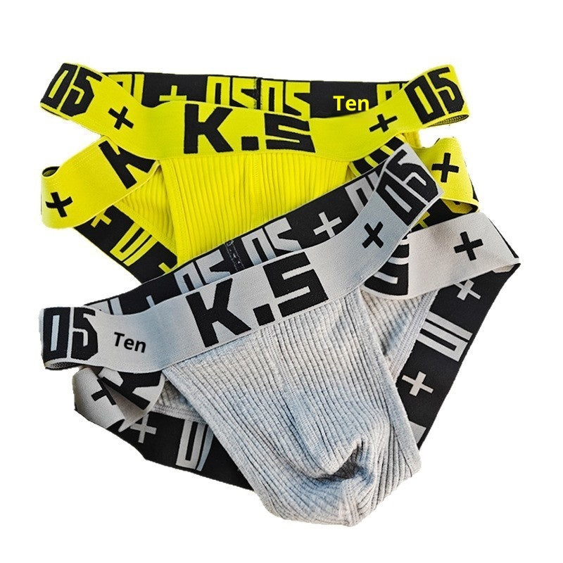 Nuevos calzoncillos deportivos transpirables de algodón acanalado de corte alto para hombre