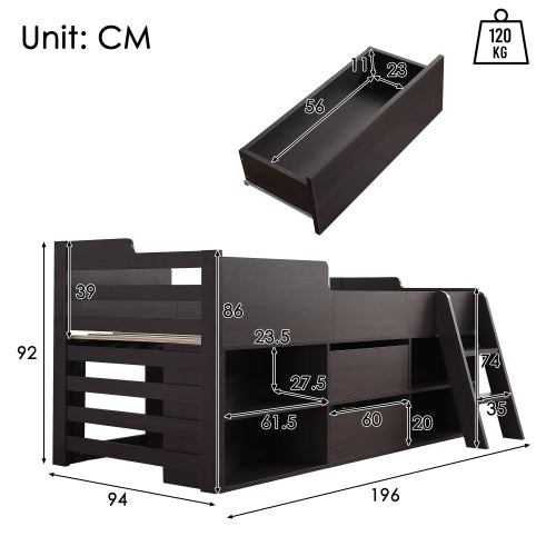 Cabin Bed Mid Sleeper Bed Frame Storage Kids Wooden Bed With Drawers Shelf Storage Low Sleeper Bed 3ft Single Children's White Wooden Bed - 3ft Single 90 X 190 Cm Frame Only