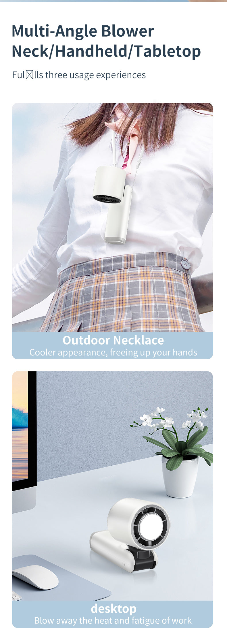 Ventilador portátil de mano, miniventilador turbo de velocidad ajustable, modo de temperatura reducida, pantalla digital recargable, ventilador personal plegable con luz nocturna, adecuado para mujeres y hombres al aire libre.