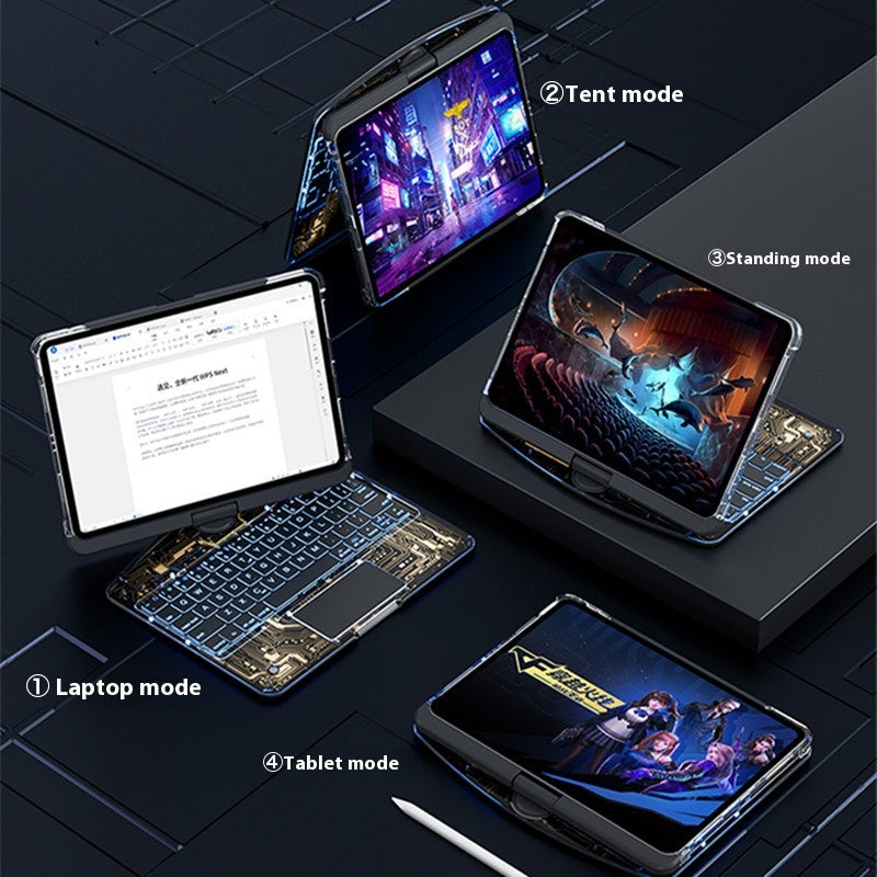 Funda transparente con teclado giratorio de 360 ​​grados para iPad, teclado inteligente con trackpad, compatible con Bluetooth y ranura para lápiz.