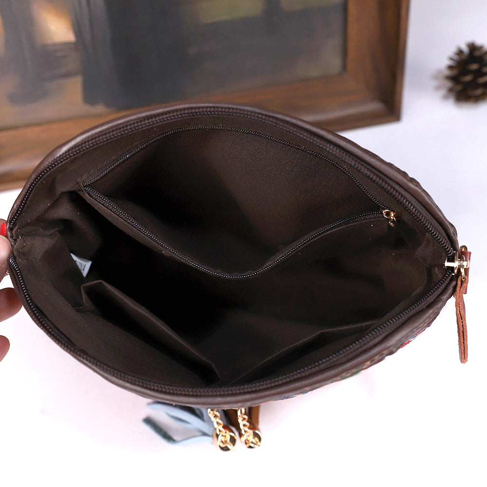 Bolso de hombro para mujer de piel de primera capa de color con diseño tejido