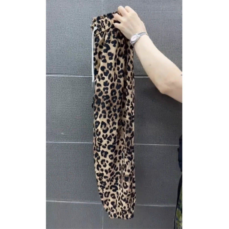 Nuevos pantalones de verano con estampado de leopardo y seda helada