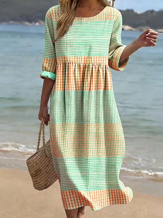New Stylish Casual Striped V-Neck Elegant Dress