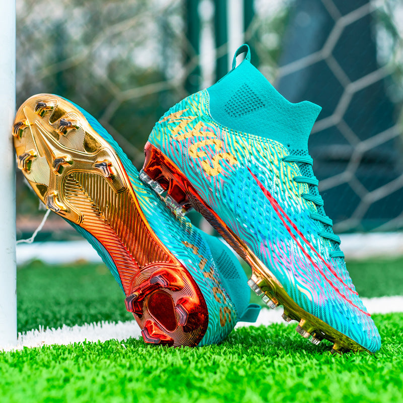 Zapatos de fútbol de caña alta con suela dorada para entrenamiento al aire libre para hombre