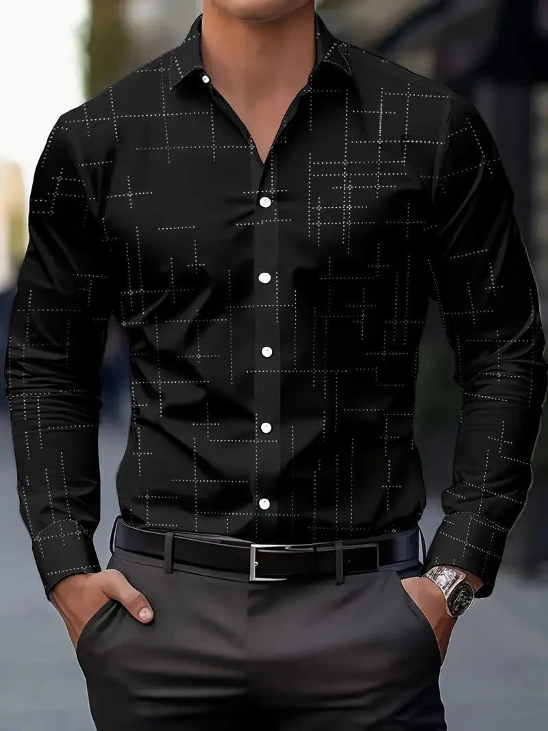 Fashionable Casual Printed Long-Sleeve Mens Shirt