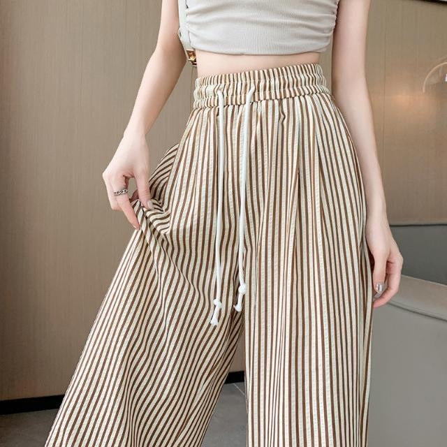 Pantalones anchos de rayas verticales en blanco y negro para mujer