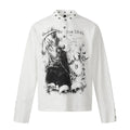 Camisa de manga larga para hombre, estilo retro americano, con estampado moderno y oscuro.