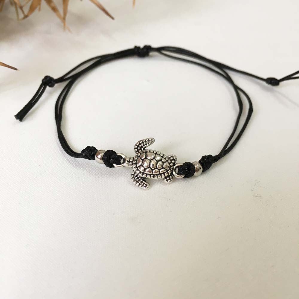 Tobillera con colgante de tortuga y cuerda trenzada de moda para mujer
