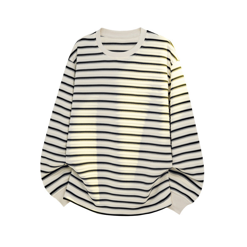 Men's Striped Loose-fit Casual Crewneck Long-sleeve