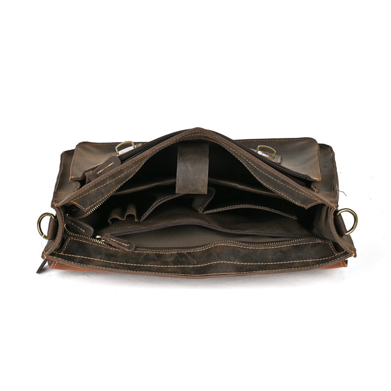 Bolso bandolera para portátil de un solo hombro de cuero de capa superior