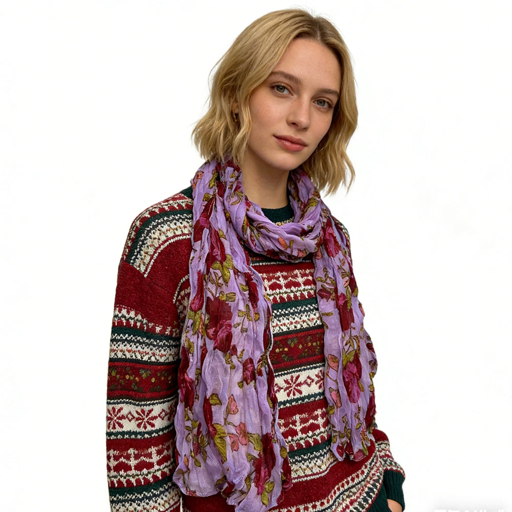Bufanda de poliéster con estampado magenta vibrante y arrugado, 2 unidades, versátil para uso diario, combina con todo tipo de atuendos informales, ideal para la oficina, para hombres y mujeres.