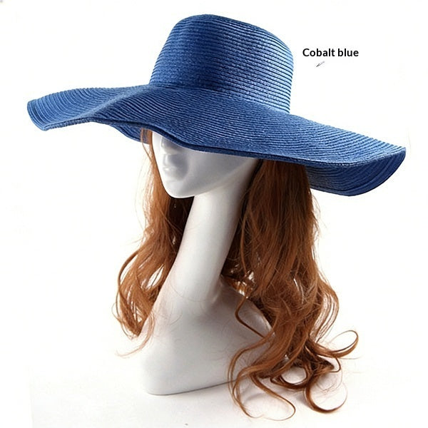 Large-brimmed Round-top Straw Hat For Summer Solid Color DIY-friendly