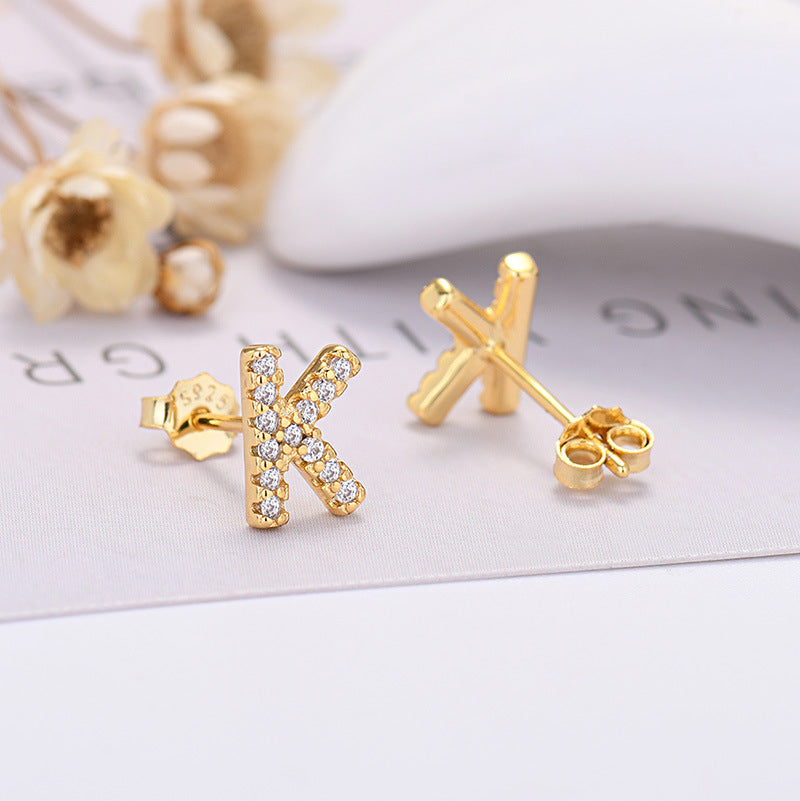 26-letter Zircon Earrings  Uppercase Letters