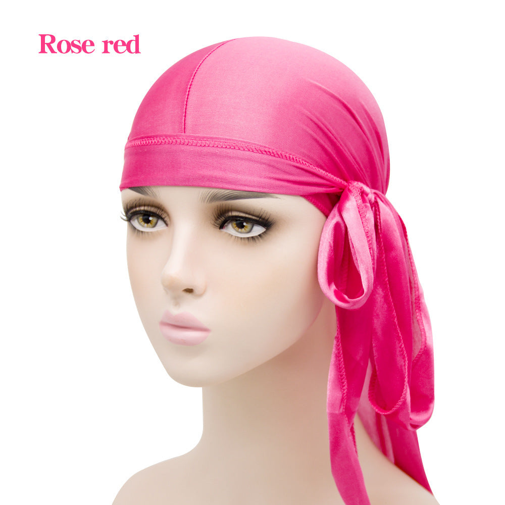 Gorro pirata elástico de cola larga de satén unisex y turbante hip hop para hombre y mujer, bandana elástica para disfraz y moda.