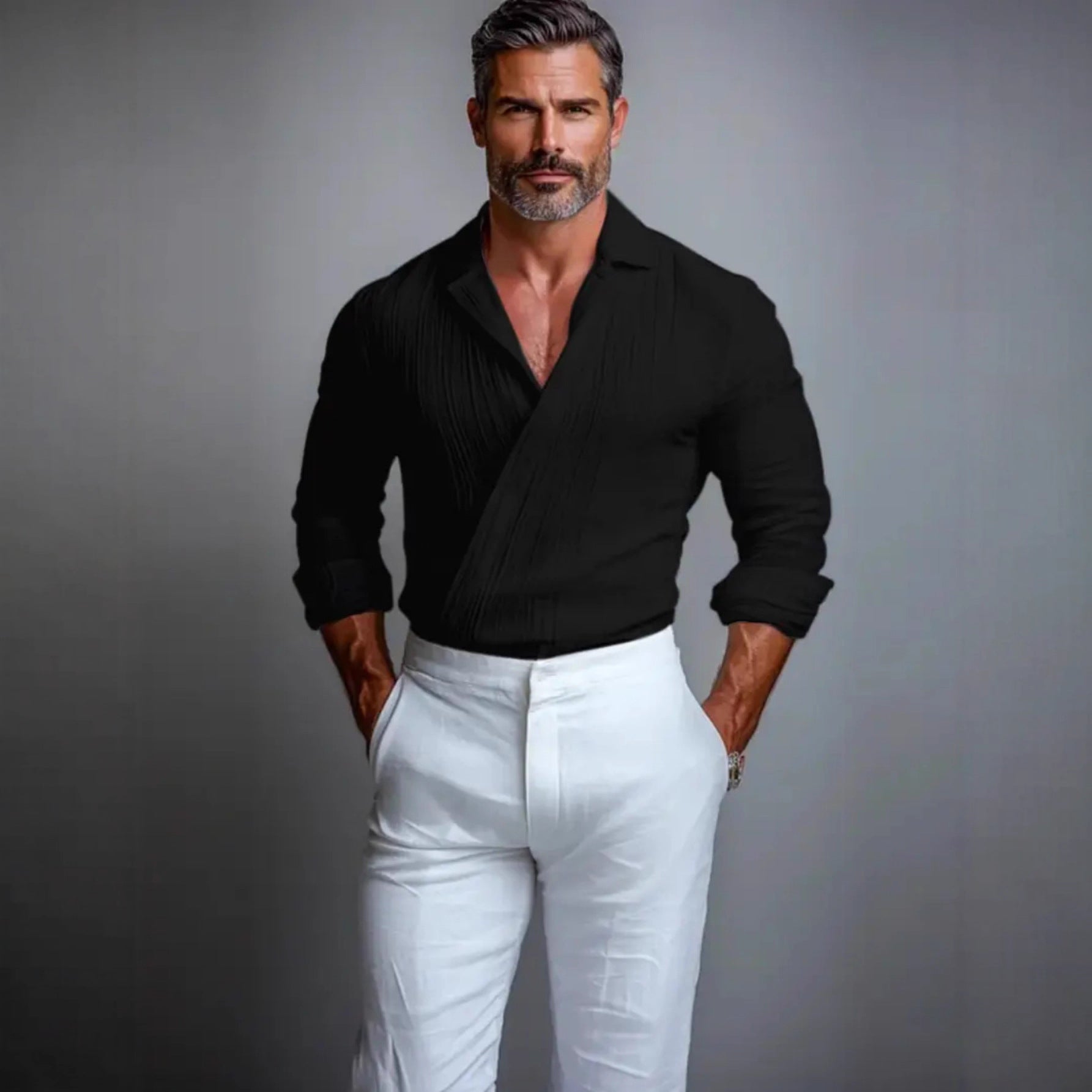 Business-Casual American-Style Long-Sleeve Mens Shirt