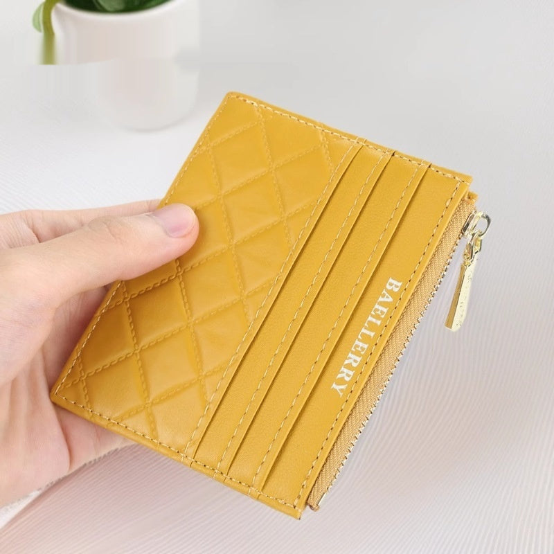 Estuche delgado con cremallera para tarjetas de identificación y licencia de conducir para mujer