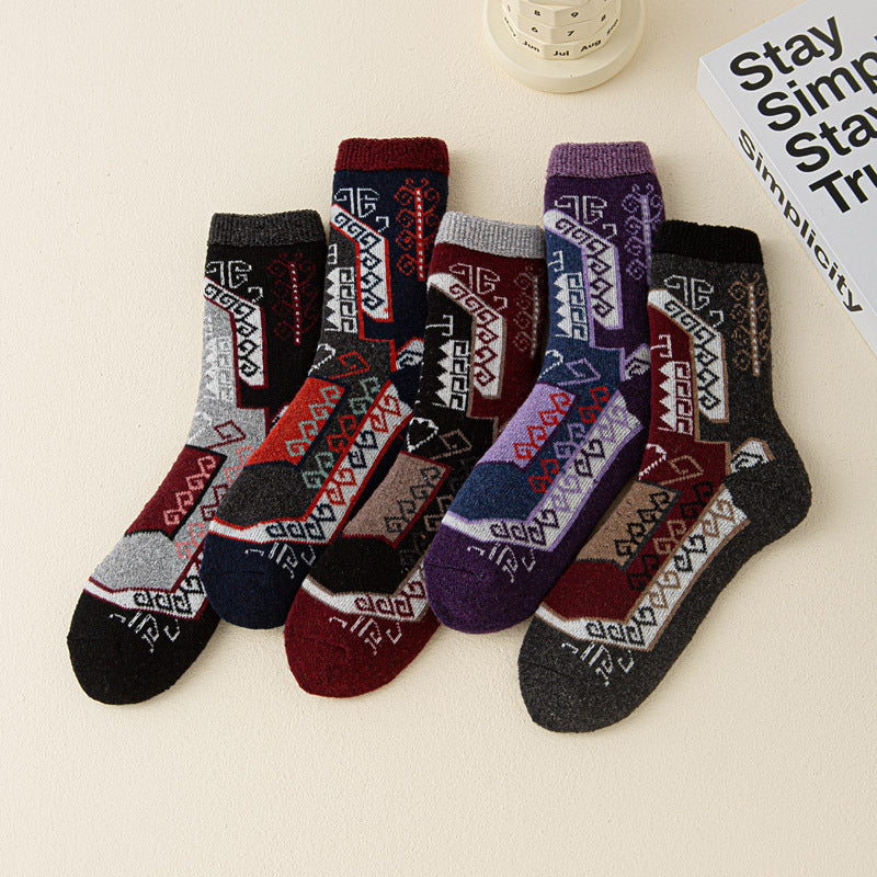 Thick Warm Terry Socks In A Retro Color Palette For Women