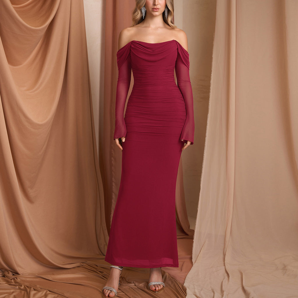 Mesh Sheer Long-sleeve Dress Sexy Open Back