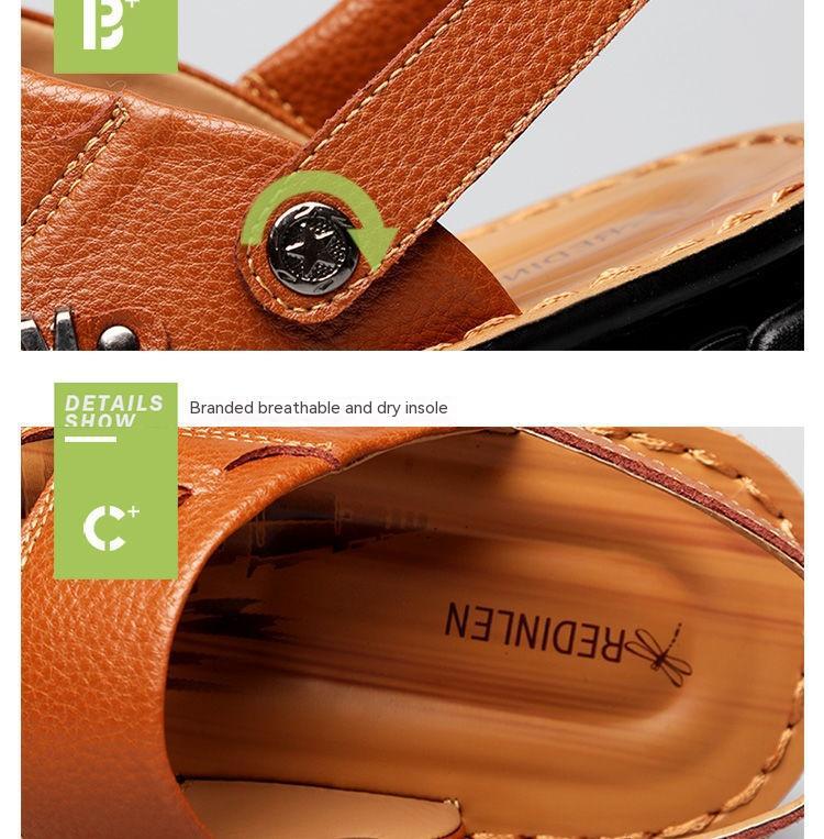 Sandalias de piel de vaca de primera capa para hombre, zapatos de playa, zapatillas antideslizantes