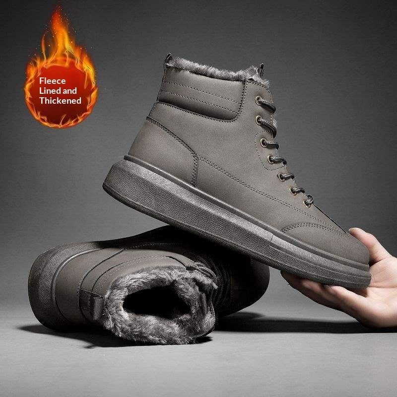 Botas de nieve de cuero y piel gruesas con forro de piel para hombre, cálidas y de invierno