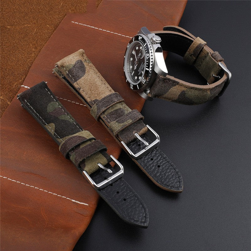 Correa de reloj de piel auténtica con diseño de camuflaje, creativa y versátil.