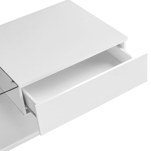 Mesa de centro blanca brillante. Mesas auxiliares, mesas de centro con cristal y LED.