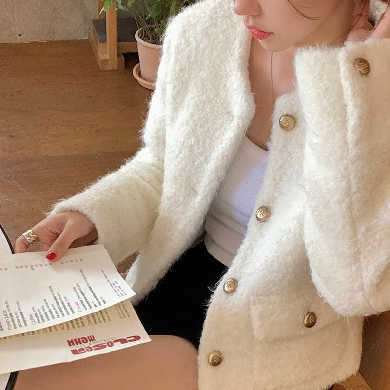 Abrigo de lana retro elegante de un solo pecho para mujer