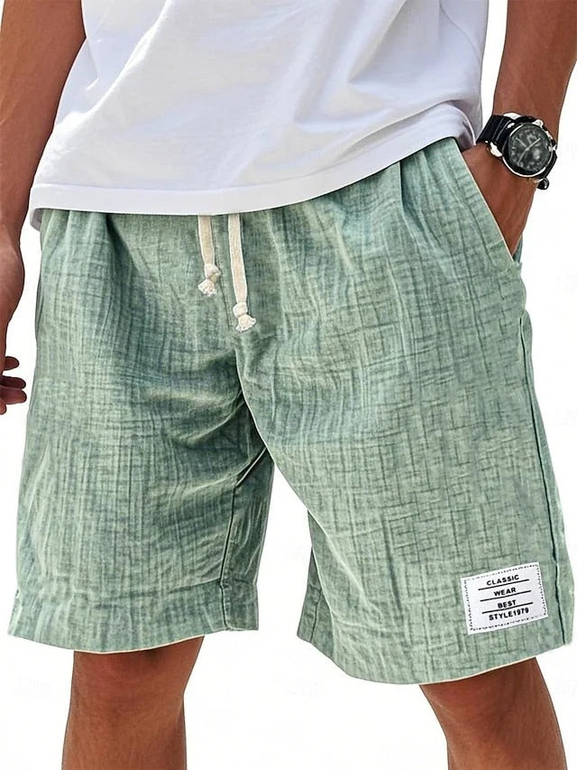 Fashionable Drawstring Textured Solid-Colored Shorts Beach Pants