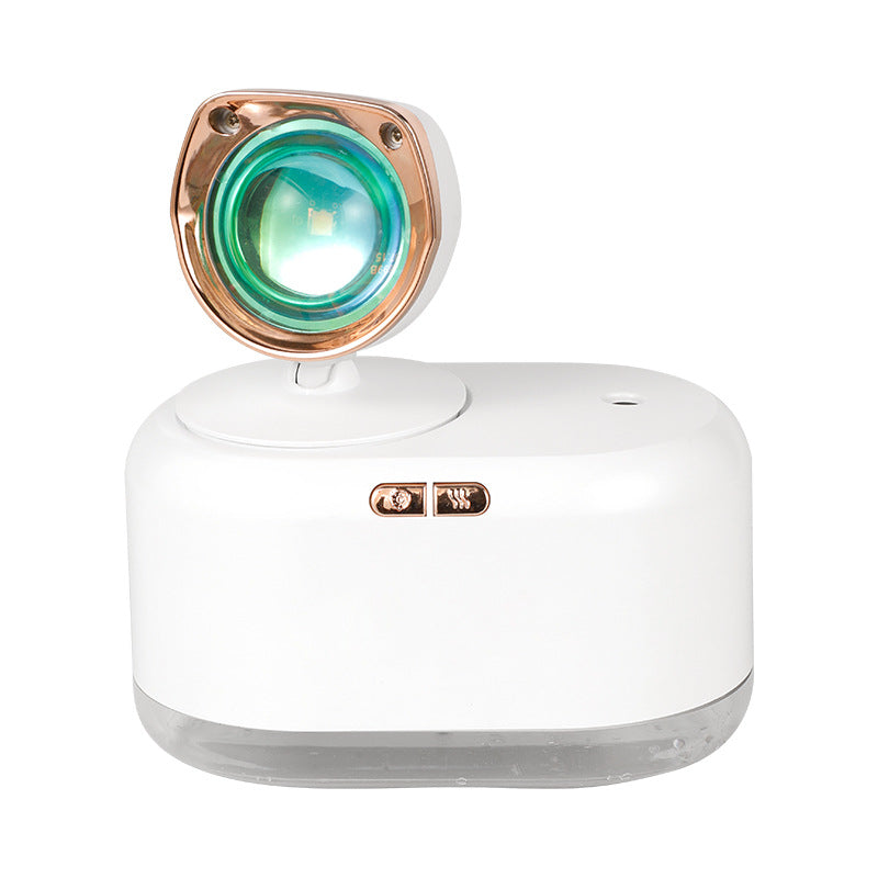 Humidificador de aire inalámbrico 2 en 1 con lámpara de atardecer, 300 ml, pulverizador de niebla, luz ambiental, generador de niebla silenciosa para decoración del hogar y la oficina.