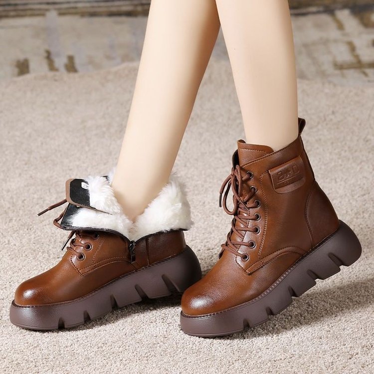 Botas de nieve de piel para mujer, de piel suave para invierno