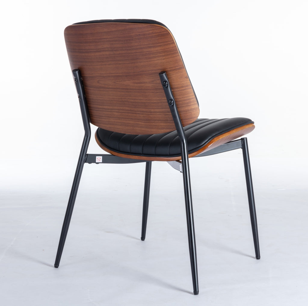 A&A Furniture, Dining Chairs Set Of 2 Mid Century Modern Retro Faux Leather Chair With Walnut Bentwo