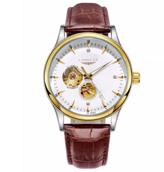 Reloj impermeable de cuero genuino con movimiento mecánico totalmente automático.