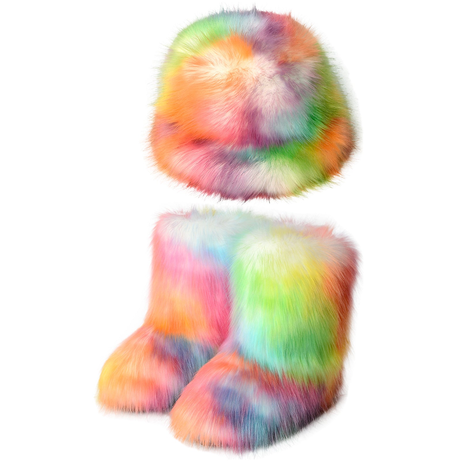 Botas de felpa cálidas con gorro de pescador de piel de color