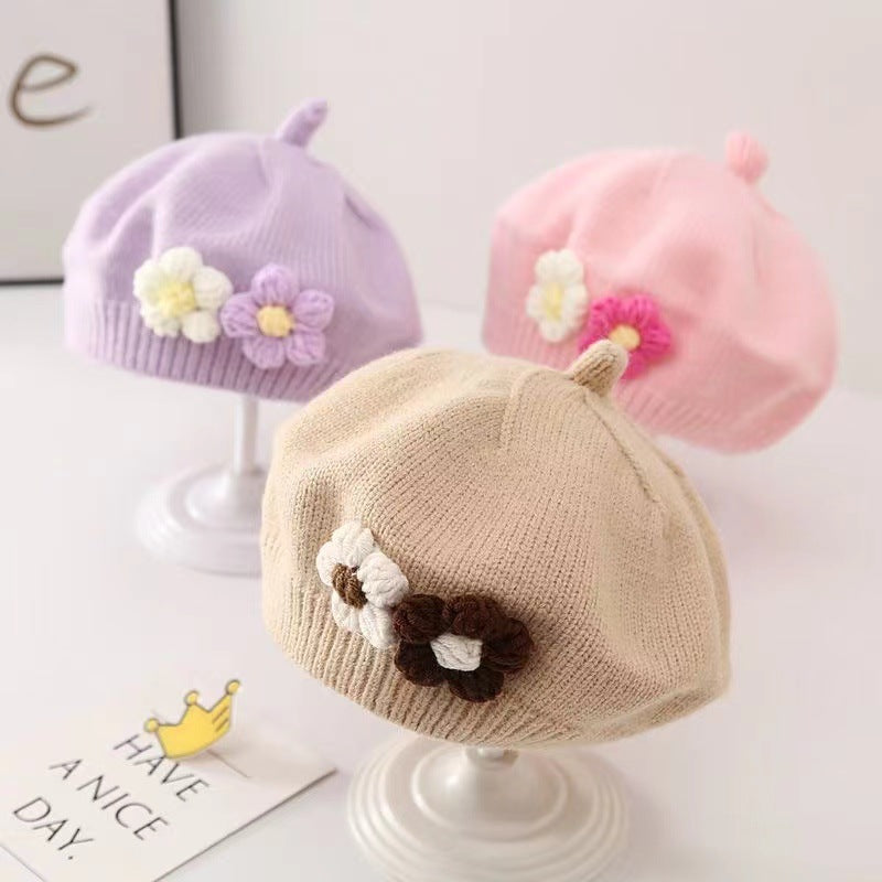 Gorro de niña Boina de punto de lana para bebé