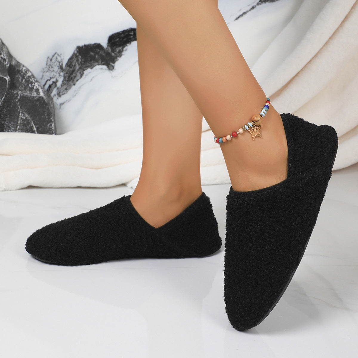 Fleece-lined Extra-thick Warm Mens Slippers With Soft Soles For Outdoor Wear